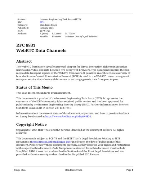 RFC 8831: WebRTC Data Channels .